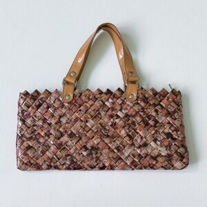 Woven Novelty Purse Artsy Unique Face Print Satchel Bag Top Handle‎